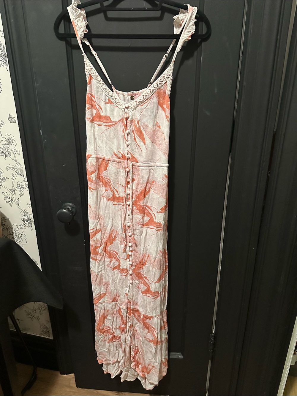 Roxy Cream and Orange Floral Button-Front Maxi Dress